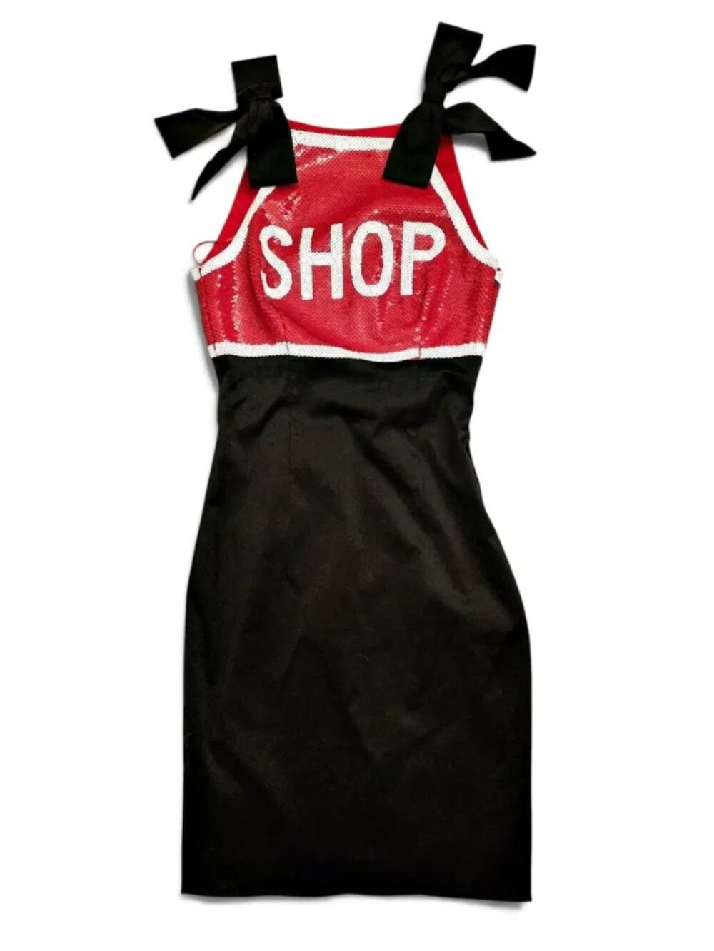 MOSCHINO COUTURE! SHOP STOP SIGN VINTAGE RUNWAY COUTURE SEQUINS DRESS SIZE US 4